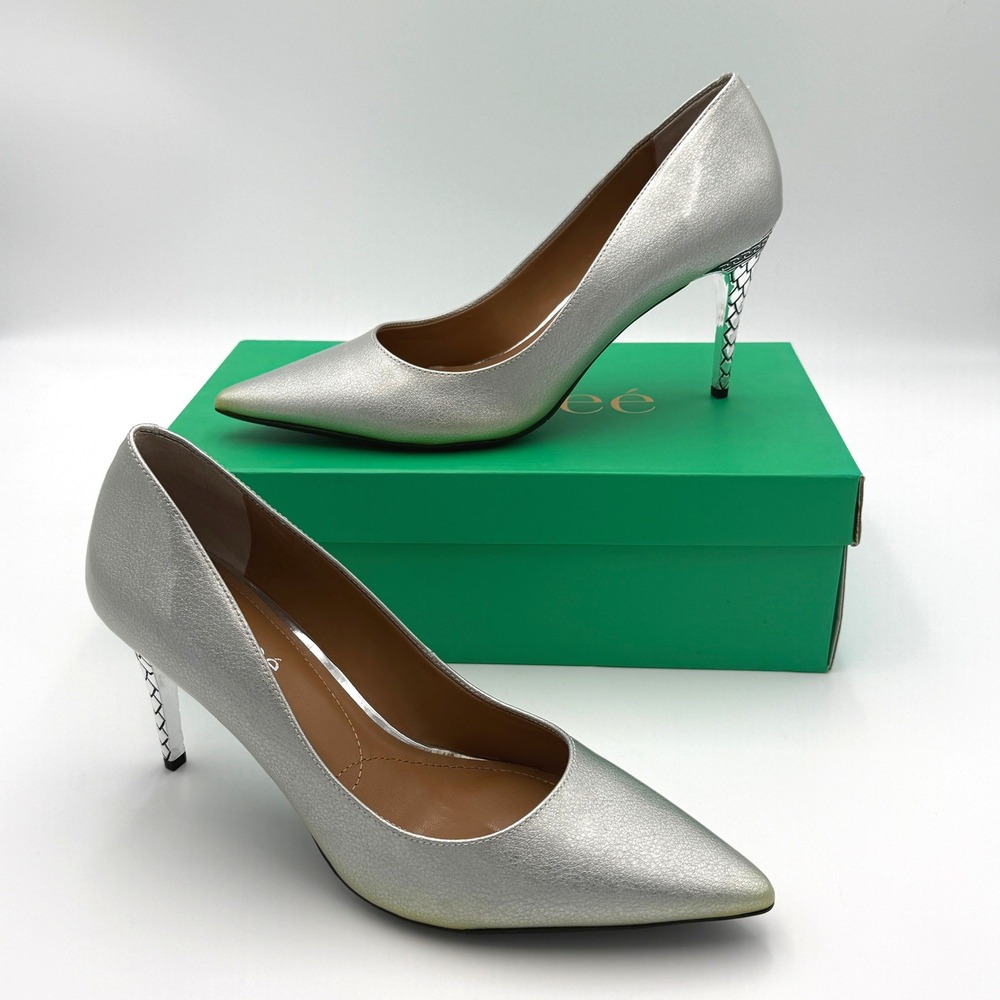J. Renee Maressa Silver Metallic Patent Pointed Toe Pumps Size 9.5M